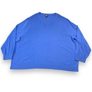 Lands End Cotton Blend V Neck Sweater Mens 4XL Blue Lightweight Pullover Preppy